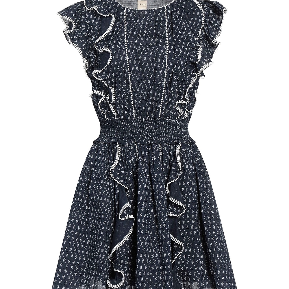 Rebecca Taylor Navy Kids Dress with Ruffles